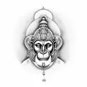 hanuman face with hanuman chalisa tattoo design idea