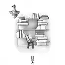 A library with philosophical quotes incorporated in the shelves tattoo design idea