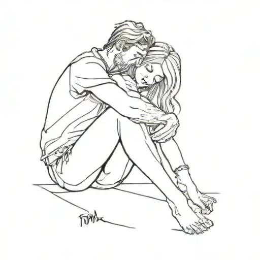 man hugging girl's knees tattoo design idea