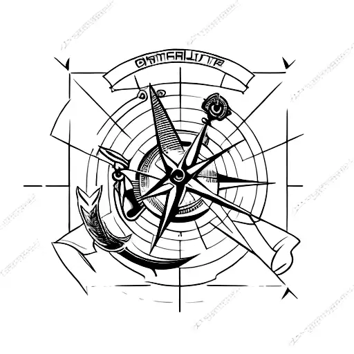 A sleek and simple tattoo of a hunting rifle with a compass rose incorporated into the design, representing the client's love for hunting and the outdoors tattoo design idea