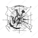 A sleek and simple tattoo of a hunting rifle with a compass rose incorporated into the design, representing the client's love for hunting and the outdoors tattoo design idea