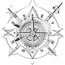 A sleek and simple tattoo of a hunting rifle with a compass rose incorporated into the design, representing the client's love for hunting and the outdoors tattoo design idea