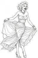 Marilyn Monroe in a pose where the wind lifted her skirt, she presses it with her hands and the second layer is a human  tattoo design idea