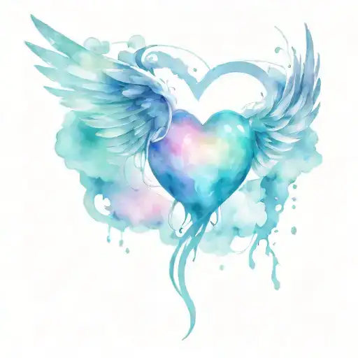 heart with wings, in the clouds, water in the background tattoo design idea
