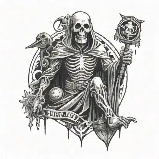 A haunting tattoo of a ghostly figure from a horror game, surrounded by iconic symbols from the client's favorite games and music genres tattoo design idea