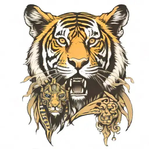 tiger and anubis egiptian god tattoo design idea