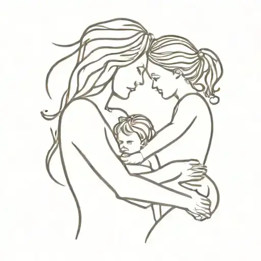 silhouet mother holding daughters tattoo design idea