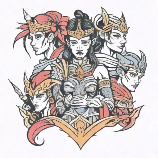 3 warriors and a princess tattoo design idea