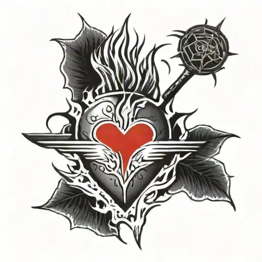 Sacred Heart whit spike and rays tattoo design idea