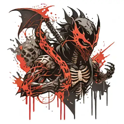 A black masked ninja and a black dragon and a skeleton tattoo design idea