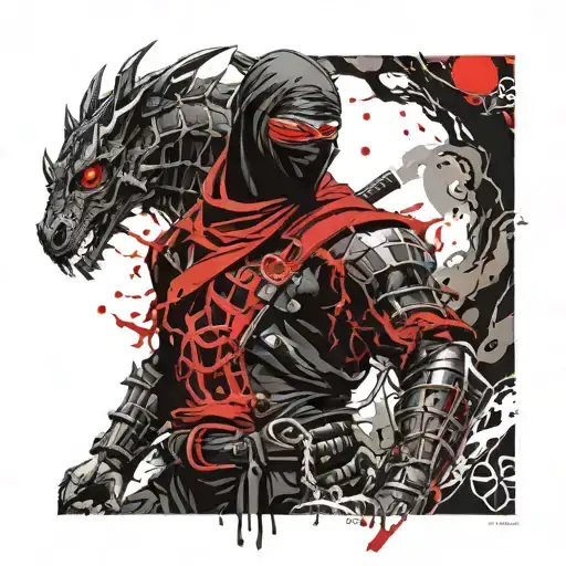 A combination of a black ninja with a mask and a black dragon and the logo of the 1st skeleton tattoo design idea