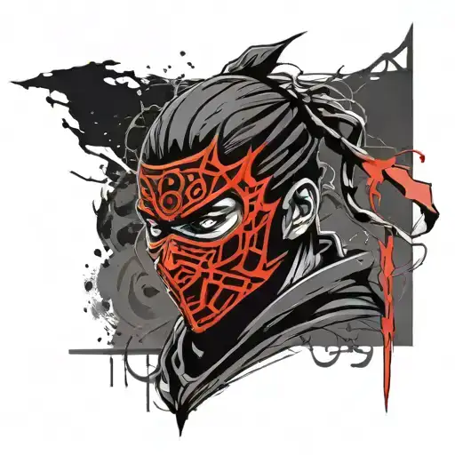 A combination of a black ninja with a mask and a black dragon and the logo of the skeleton tattoo design idea
