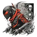 A combination of a black ninja with a mask and a black dragon and the logo of the 1st skeleton tattoo design idea