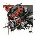 A combination of a black ninja with a mask and a black dragon and the logo of the skeleton tattoo design idea