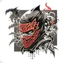 A combination of a black ninja with a mask and a black dragon and the logo of the skeleton tattoo design idea