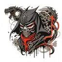 A combination of a black ninja with a mask and a black dragon and the logo of the skeleton tattoo design idea