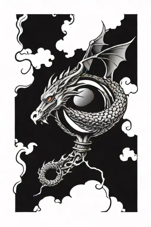 dragon cross and crystal ball tattoo design idea