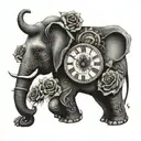 elephant with clock and rose wrapped tattoo design idea