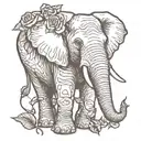 elephant with rose growing tattoo design idea