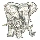 elephant with rose growing tattoo design idea