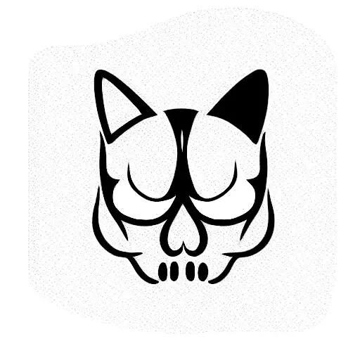 memento mori cat head half skull tattoo design idea