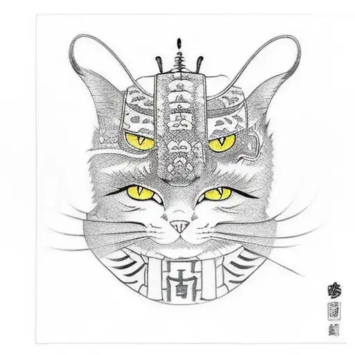 samurai cat tattoo design idea