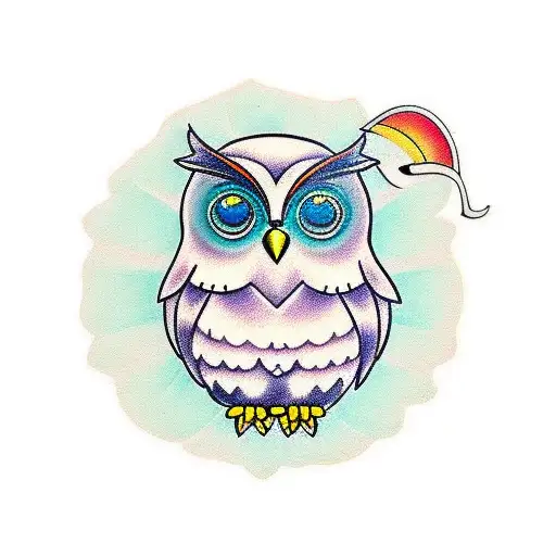 cute colored owl tattoo design idea