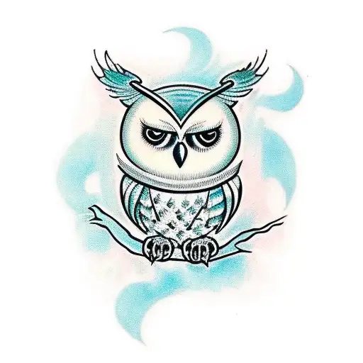cute colored owl tattoo design idea