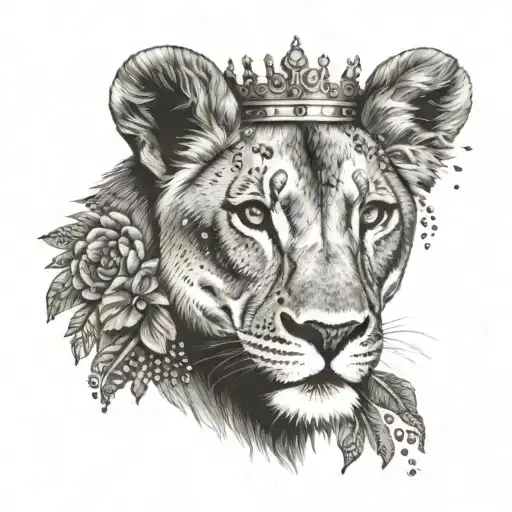 Lioness with crown tattoo design idea