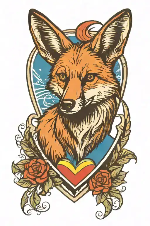 Maned wolf inside a heart with the colors of the brazilian flag tattoo design idea