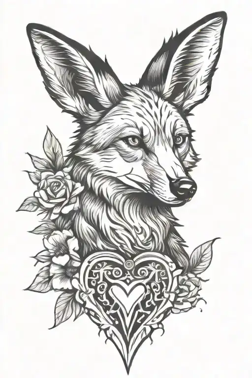 Maned wolf inside a brazilian themed heart shape tattoo design idea
