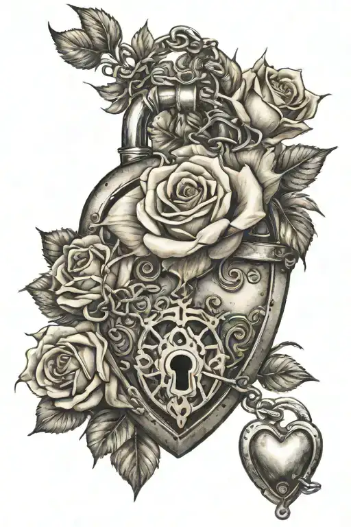 sparkling rose intertwined within a heart shaped lock tattoo design idea