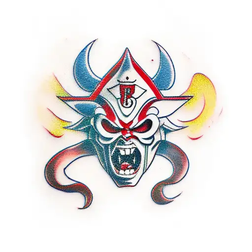 mask oni with color red and blue tattoo design idea