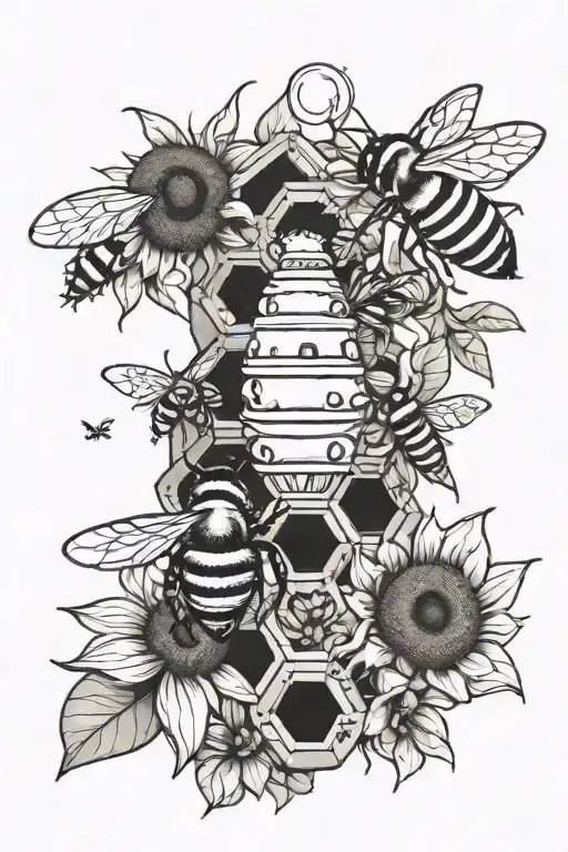 bee hive sunflowers growing tattoo design idea