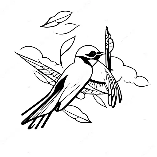 black and white swallow bird flying  tattoo design idea