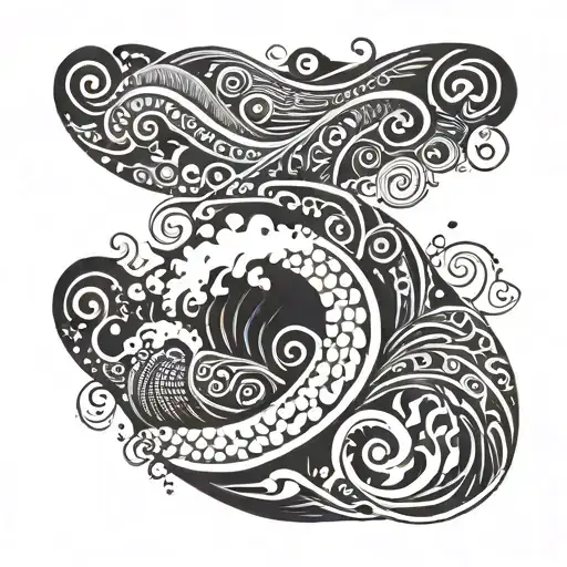A stylized wave incorporating traditional Māori patterns tattoo design idea