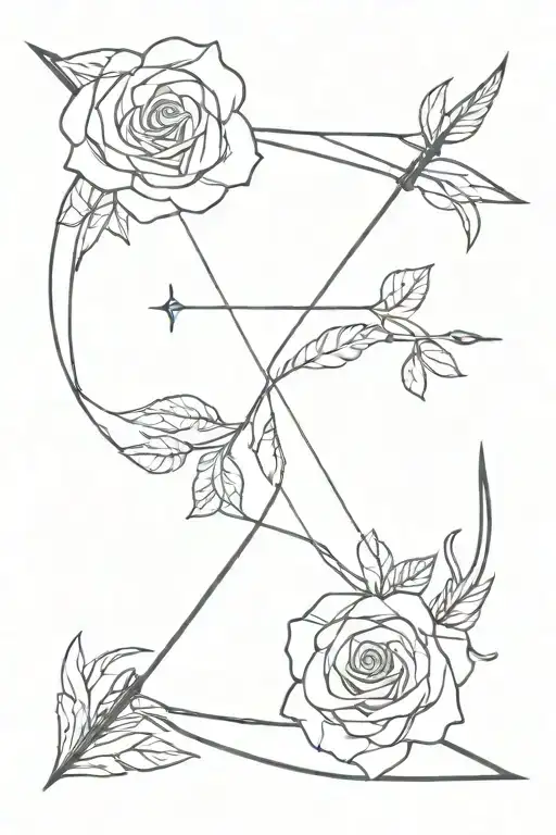 a rose and Sagittarius bow and arrow tattoo design idea