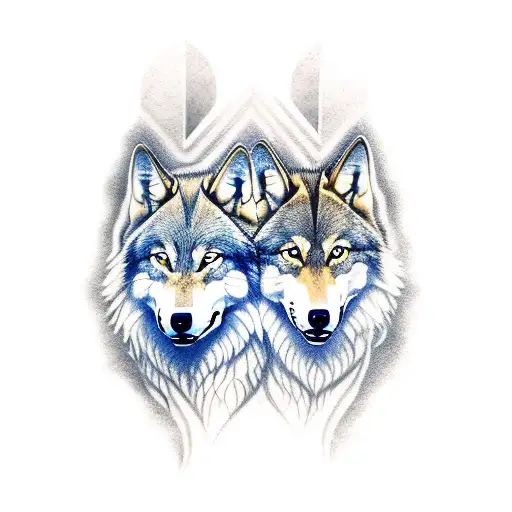 two wolves, one calm, one angry tattoo design idea