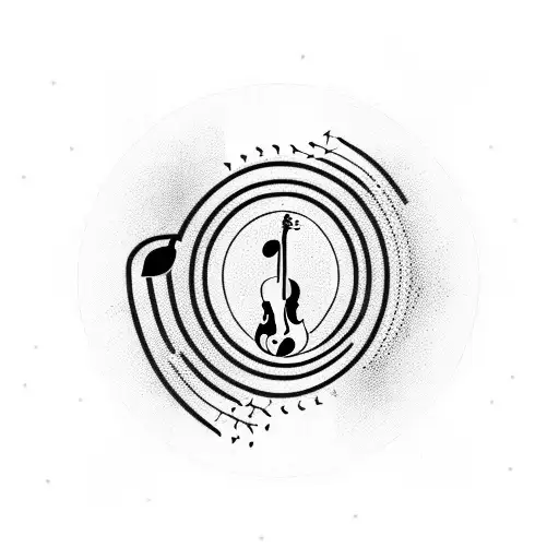 A singer's silhouette surrounded by musical notes that transform into birds in flight tattoo design idea