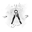 A singer's silhouette surrounded by musical notes that transform into birds in flight tattoo design idea