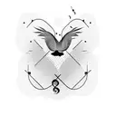 A singer's silhouette surrounded by musical notes that transform into birds in flight tattoo design idea