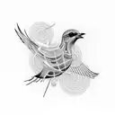 A singer's silhouette surrounded by musical notes that transform into birds in flight tattoo design idea