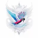 A singer's silhouette surrounded by musical notes that transform into birds in flight tattoo design idea