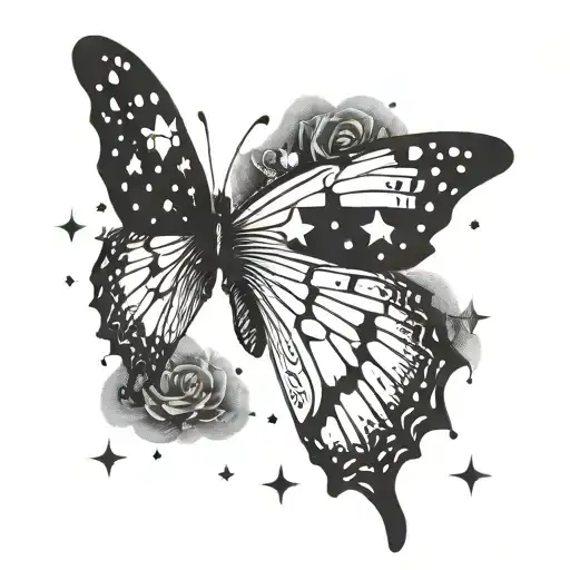 butterfly flying through the stars tattoo design idea