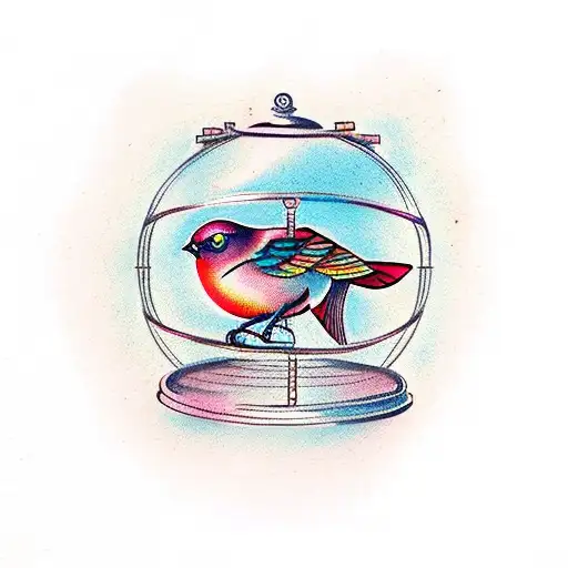 a bird in an open cage tattoo design idea