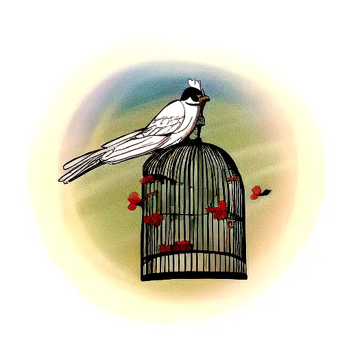 a bird in an open cage tattoo design idea