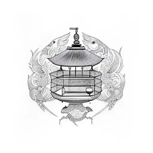 a bird in an open cage tattoo design idea