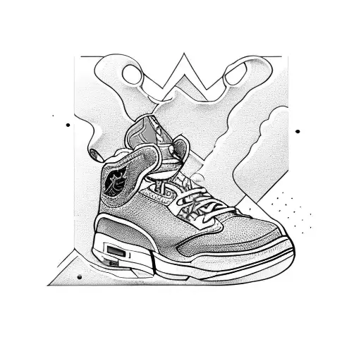A Jordan sneaker emerging from a pot of gold tattoo design idea