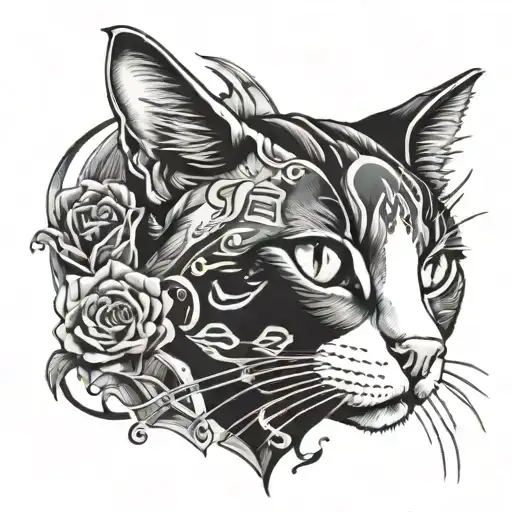 Design a tattoo that pays homage to Lil Peep and Alex G through a unique fusion of music and cat imagery, in black-grey style tattoo design idea