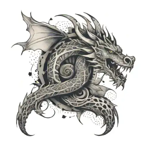 Abstract tattoo design incorporating elements from Skins and a dragon tattoo design idea